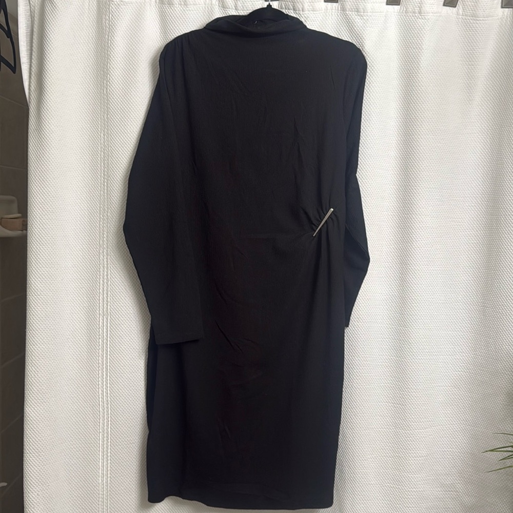 Black Calvin Klein Mock Neck Dress with Side Ruched Accent XL